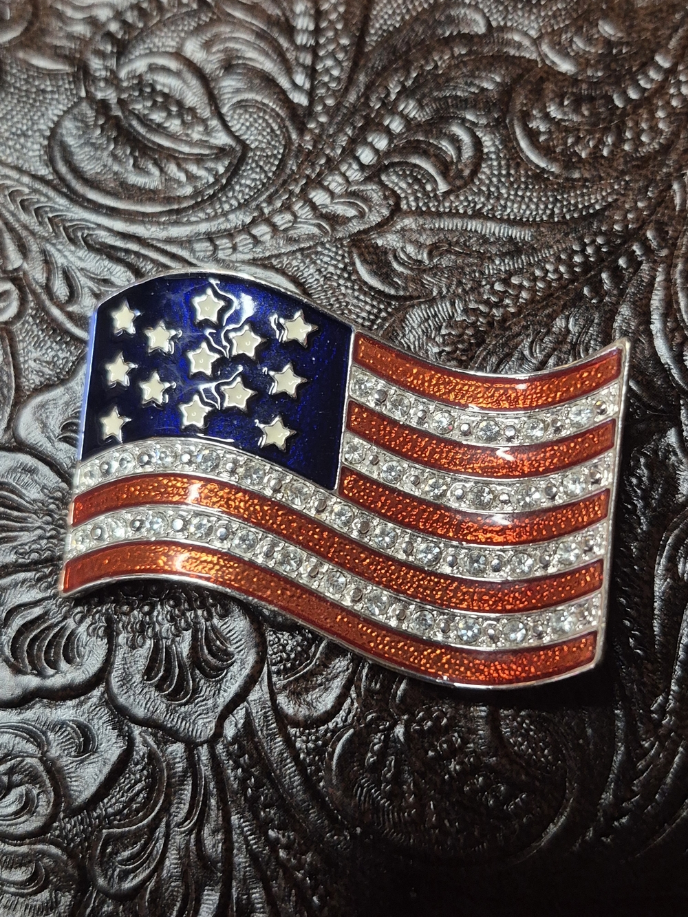 Napier Red, White & Blue American Flag Rhinestone Brooch